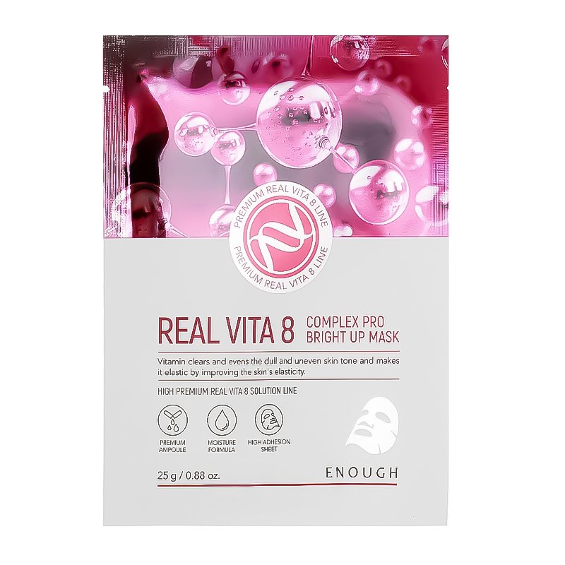 Lakštinė veido kaukė - ENOUGH Real Vita 8 Complex Pro Bright Up Mask 1 vnt